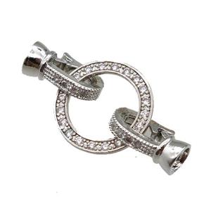 copper Clasp paved zircon, platinum plated, approx 7-13.5mm, 16mm