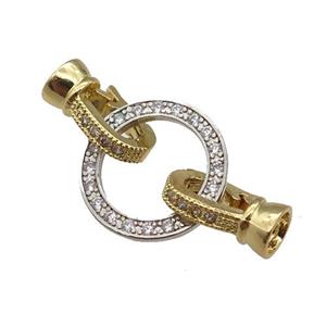 copper Clasp paved zircon, gold plated, approx 7-13.5mm, 16mm