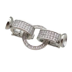 copper Clasp paved zircon, platinum plated, approx 11-17mm, 16mm