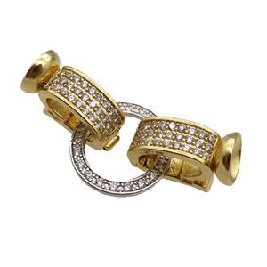 copper Clasp paved zircon, gold plated, approx 11-17mm, 16mm