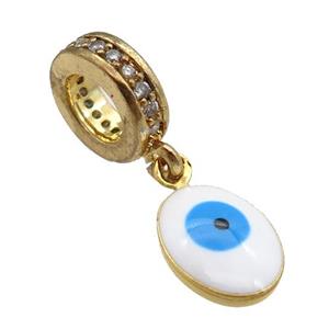copper Evil Eye pendant with white enamel, gold plated, approx 7-9mm, 8mm, 5mm hole
