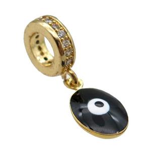 copper Evil Eye pendant with black enamel, gold plated, approx 7-9mm, 8mm, 5mm hole