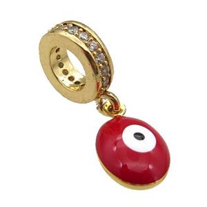copper Evil Eye pendant with red enamel, gold plated, approx 7-9mm, 8mm, 5mm hole