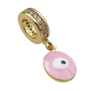 copper Evil Eye pendant with pink enamel, gold plated, approx 7-9mm, 8mm, 5mm hole