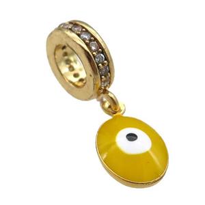 copper Evil Eye pendant with yellow enamel, gold plated, approx 7-9mm, 8mm, 5mm hole