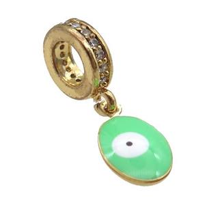 copper Evil Eye pendant with green enamel, gold plated, approx 7-9mm, 8mm, 5mm hole