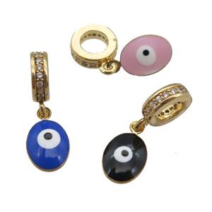 copper Evil Eye pendant with enamel, gold plated, mixed, approx 7-9mm, 8mm, 5mm hole