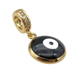copper Evil Eye pendant with black enamel, gold plated, approx 12mm, 8mm, 5mm hole
