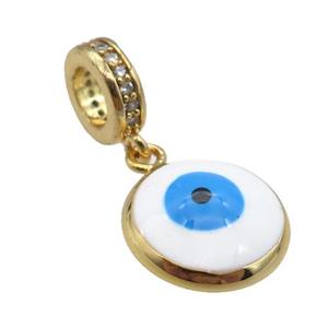 copper Evil Eye pendant with white enamel, gold plated, approx 10mm, 8mm, 5mm hole