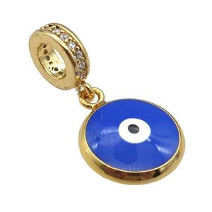 copper Evil Eye pendant with royalblue enamel, gold plated, approx 12mm, 8mm, 5mm hole