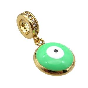 copper Evil Eye pendant with green enamel, gold plated, approx 10mm, 8mm, 5mm hole