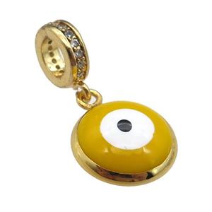 copper Evil Eye pendant with yellow enamel, gold plated, approx 12mm, 8mm, 5mm hole