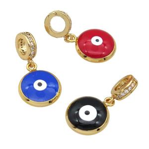copper Evil Eye pendant with enamel, gold plated, mixed, approx 10mm, 8mm, 5mm hole