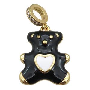 copper Bear pendant with black enamel, gold plated, approx 17-20mm, 8mm, 5mm hole