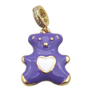 copper Bear pendant with lavender enamel, gold plated, approx 17-20mm, 8mm, 5mm hole