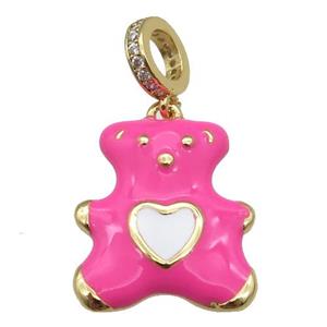 copper Bear pendant with hotpink enamel, gold plated, approx 17-20mm, 8mm, 5mm hole