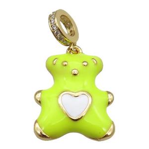 copper Bear pendant with yellow enamel, gold plated, approx 17-20mm, 8mm, 5mm hole