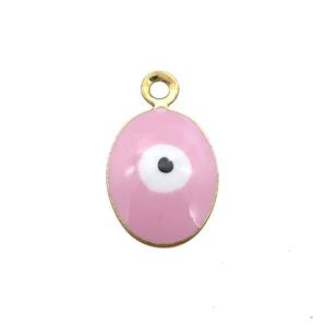 copper Evil Eye pendant with pink enamel, gold plated, approx 7-9mm