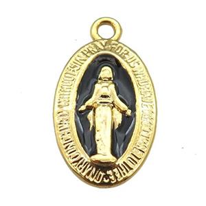 copper Jesus pendant with black enamel, gold plated, approx 12-18mm