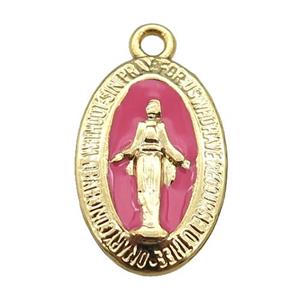 copper Jesus pendant with hotpink enamel, gold plated, approx 12-18mm