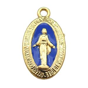 copper Jesus pendant with blue enamel, gold plated, approx 12-18mm