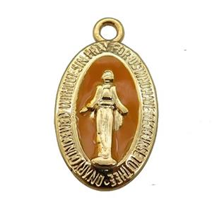 copper Jesus pendant with brown enamel, gold plated, approx 12-18mm