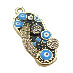 copper Shoe pendant paved zircon with black enamel, evil eye, gold plated, approx 10-20mm