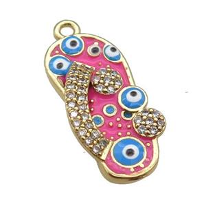 copper Shoe pendant paved zircon with hotpink enamel, evil eye, gold plated, approx 10-20mm