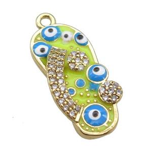 copper Shoe pendant paved zircon with yellow enamel, evil eye, gold plated, approx 10-20mm