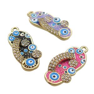 copper Shoe pendant paved zircon with enamel, evil eye, gold plated, mixed, approx 10-20mm