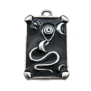 copper Tarot Card pendant with black enamel, platinum plated, approx 12-20mm