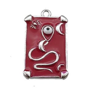copper Tarot Card pendant with red enamel, platinum plated, approx 12-20mm