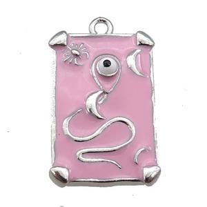 copper Tarot Card pendant with pink enamel, platinum plated, approx 12-20mm