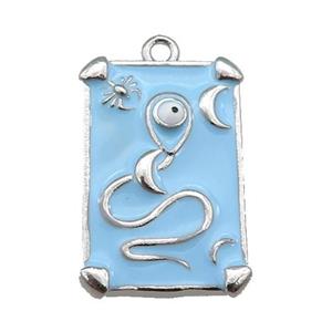 copper Tarot Card pendant with blue enamel, platinum plated, approx 12-20mm