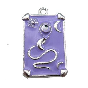 copper Tarot Card pendant with lavender enamel, platinum plated, approx 12-20mm