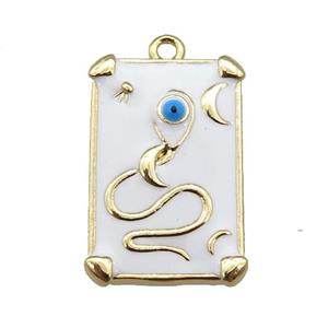 copper Tarot Card pendant with white enamel, gold plated, approx 12-20mm