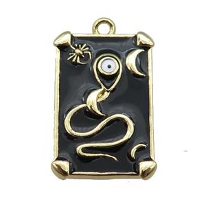 copper Tarot Card pendant with black enamel, gold plated, approx 12-20mm