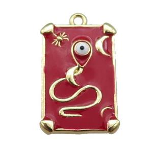 copper Tarot Card pendant with red enamel, gold plated, approx 12-20mm
