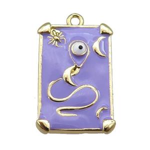 copper Tarot Card pendant with lavender enamel, gold plated, approx 12-20mm