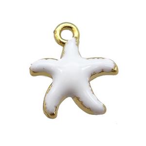 copper Starfish pendant with white enamel, gold plated, approx 13mm