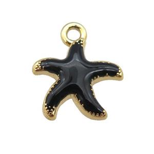 copper Starfish pendant with black enamel, gold plated, approx 13mm