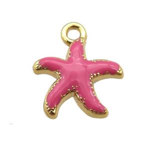 copper Starfish pendant with hotpink enamel, gold plated, approx 13mm