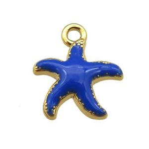 copper Starfish pendant with royalblue enamel, gold plated, approx 13mm