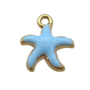 copper Starfish pendant with blue enamel, gold plated, approx 13mm