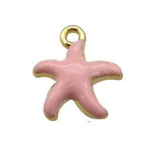 copper Starfish pendant with pink enamel, gold plated, approx 13mm