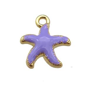 copper Starfish pendant with lavender enamel, gold plated, approx 13mm