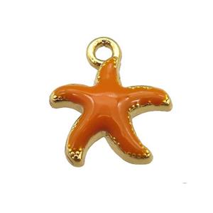 copper Starfish pendant with brown enamel, gold plated, approx 13mm