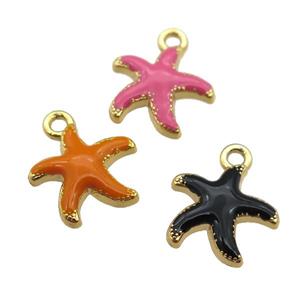 copper Starfish pendant with enamel, gold plated, mixed, approx 13mm