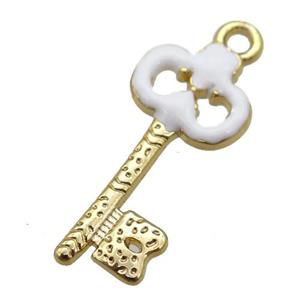 copper Key pendant with white enamel, gold plated, approx 11-24mm