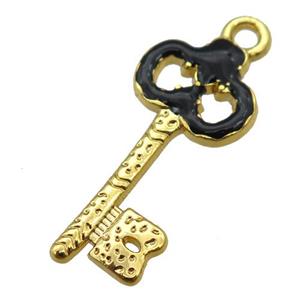 copper Key pendant with black enamel, gold plated, approx 11-24mm